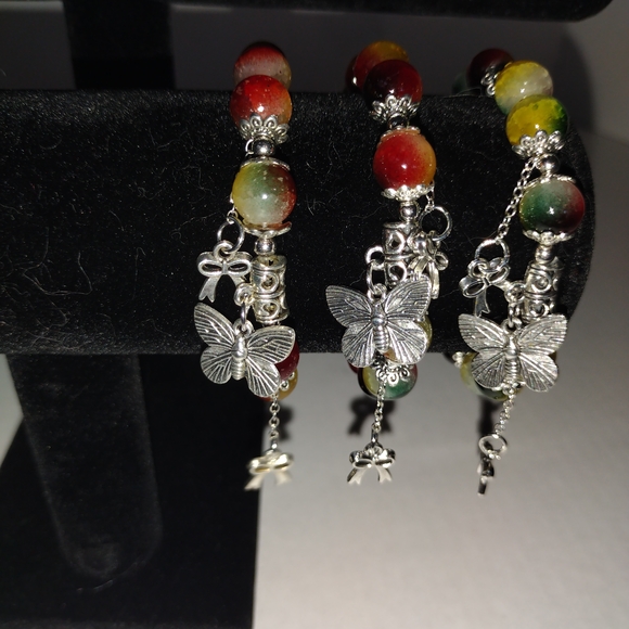 Jewelry - Multicolor Glass Beaded Butterfly Charm Bracelet With Butterfly& bows 1 Bracelet